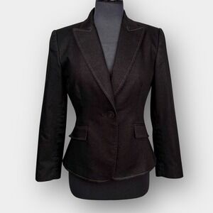 Tahari Women's Petite Metallic‎ Sparkle Blazer 4P Black One Button